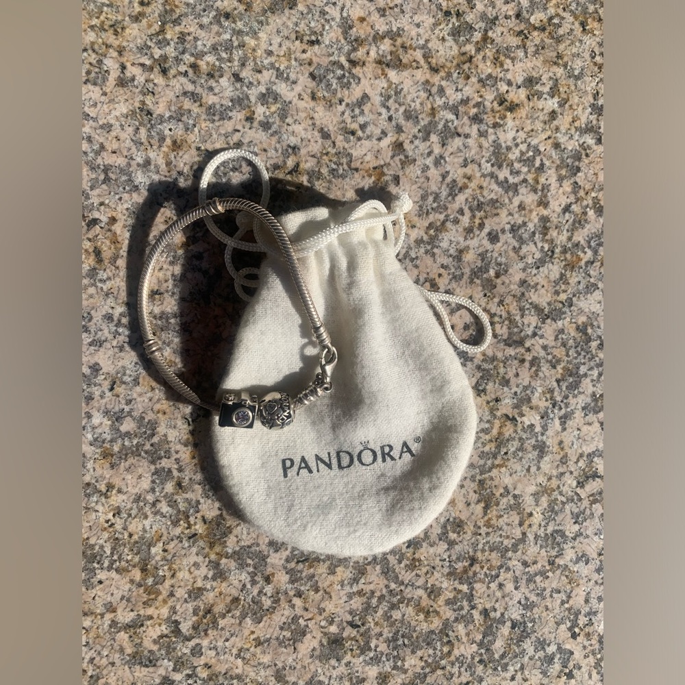 Pandora Sterling Silver Travel Charm Bracelet with Camera and World Charms